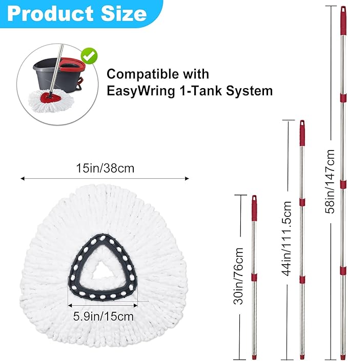 Mop Replace Head for O Cedar, Mop Handle for Ocedar, Mops Heads Replacements for Ocedar Countains Mop Handles Mop Replace Heads for O Cedar 1 Tank Spin Mops