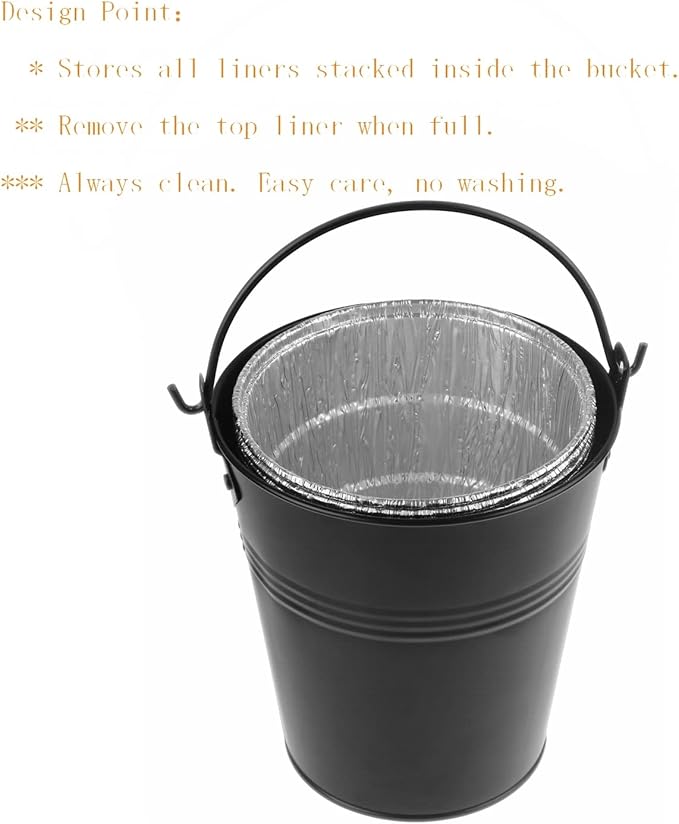 Drip Grease Bucket and 12-Pack Liners for Traeger 20/22/34 Series, Pit Boss etc Pellet Grill Smoker (Black 12)