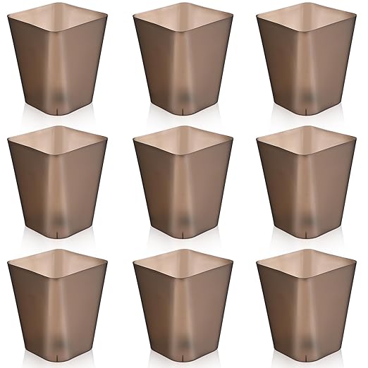 Hoolerry 9 Pieces Garbage Can 2 Gallon Small Trash Cans Bulk Bathroom Trash Bin Plastic Wastebasket Square for Bedroom Slim Bathroom Trashcan Small Container for Kitchen Office Home(Brown)