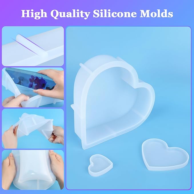KISREL Large Heart Resin Mold, Heart Shaped Silicone Molds for Epoxy Resin, Large Molds for Flower Preservation, Deep Pour Mold for Furniture Decoration, DIY Wedding Bouquets, Valentine's Day Gifts