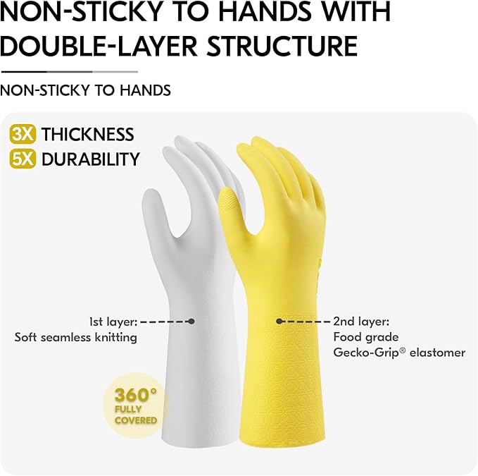 Vgo... Household Cleaning Gloves,Double-layer,Lined Dishwashing Gloves,Long Sleeves for Kitchen,Bathroom Cleaning(TP1117)