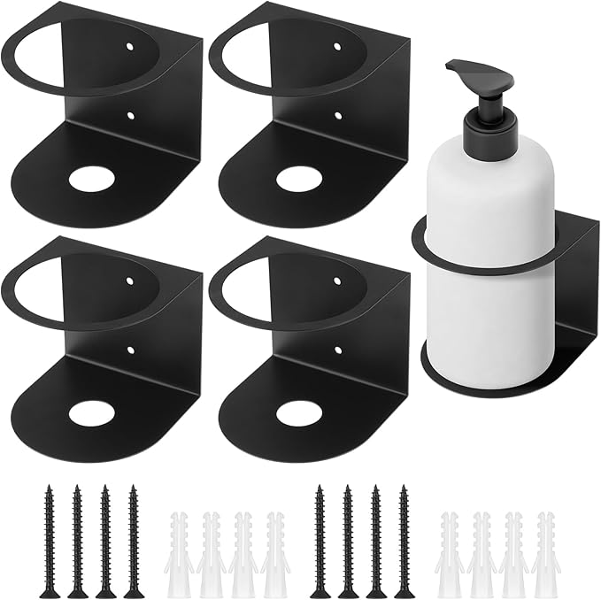 4 Pack Spray Bottle Holders, Wall Mount Bottle Steel Organizer Heavy Duty Paint Spray Can Holder Rack with Hardware Easy Install for Garage Home Workspace, Black