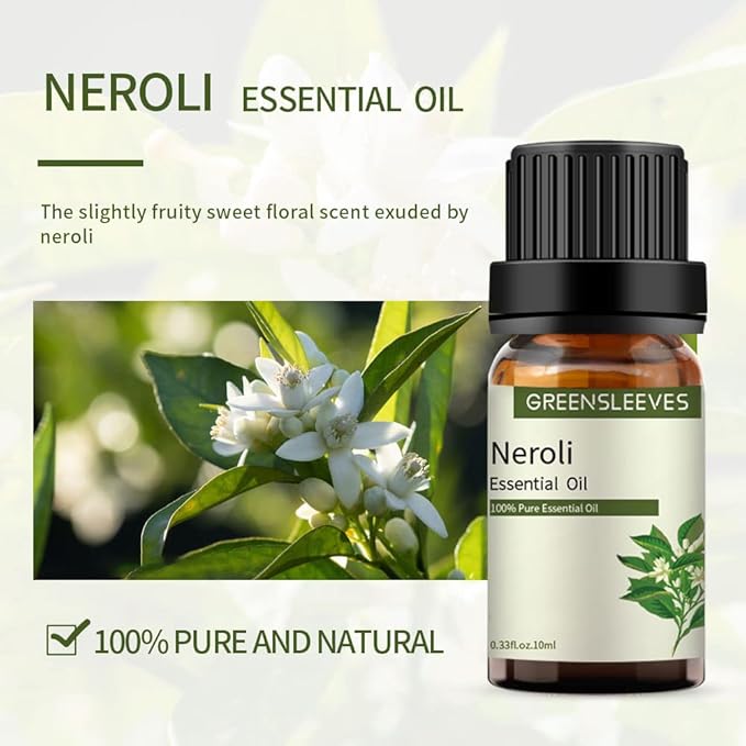 GREENSLEEVES Neroli Essential Oil, 10ml Pure Plant-Based Fragrance Oil for Aromatherapy, Essential Oils for Diffuser, Air Freshener, Massage, Bath Bomb, Scented Candle Soap Making