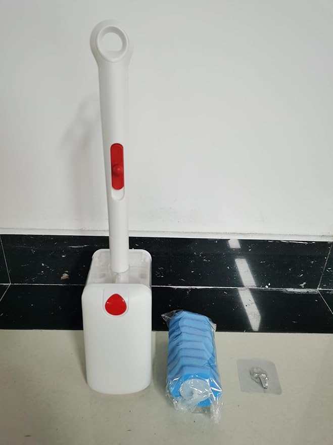 JEHONN Disposable Toilet Bowl Cleaner Wand with Upgraded Clamping System, Wall Mounted Bathroom Scrubber Brush for Bathtub Sink Wash Basin, 16 Refills