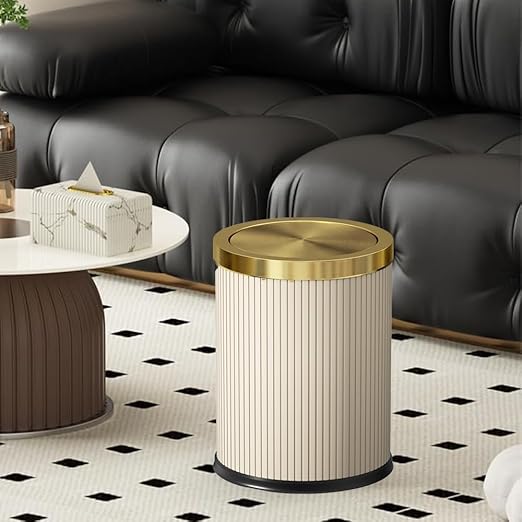 White Gold Bathroom Trash Can,Bedroom Garbage can with lid，Modern Trash Can with Flipping Lid, 4gallon,Garbage cans for Kitchen，Living Room (15L-White)
