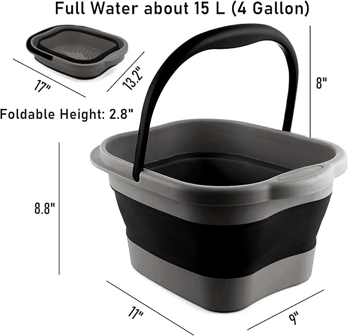 Collapsible Foot Tub Feet Soaking Spa Bath with Massager Acupoints for Circulation, Plastic Inflatable Feet Soak Basin Foldable Foot Soaker Bucket Footbath Bowl Tools for Men Adults, Black