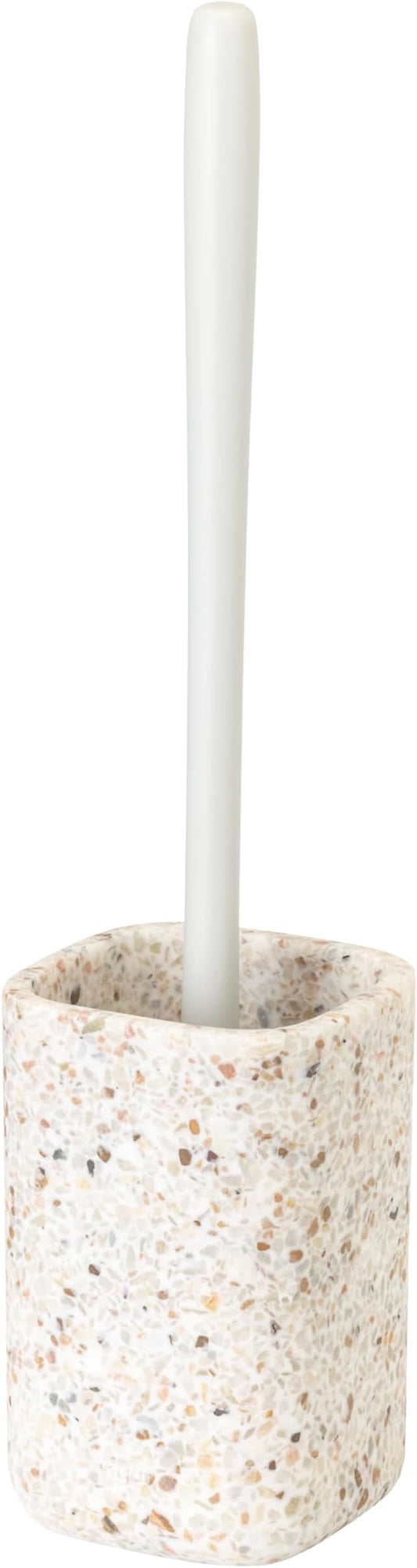 Vigar Zense Toilet Brush and Holder Set, Toilet Bowl Brush with Polyresin Stone Holder, Bathroom Sets for Bathroom Decor and Accessories, Terrazzo