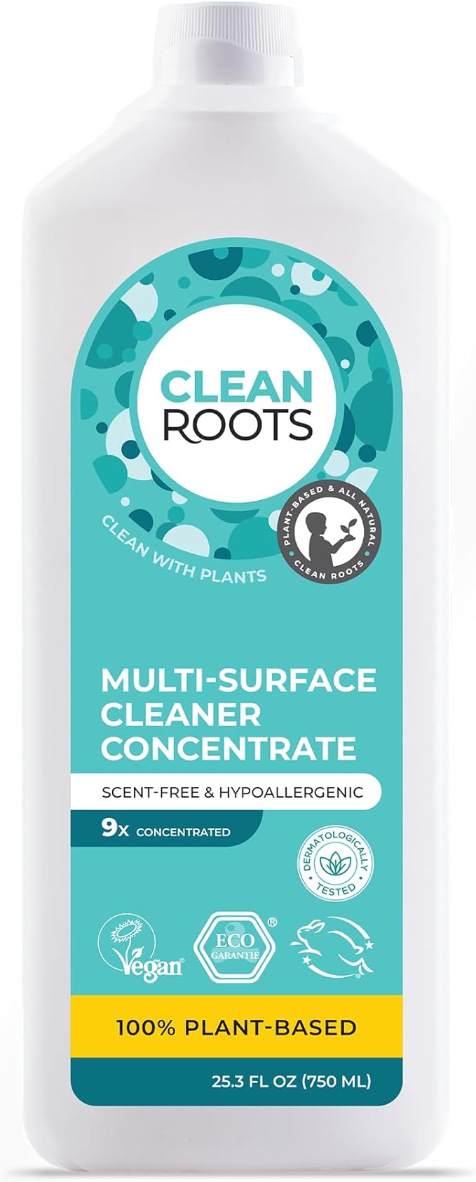 Multi-Surface Cleaner Concentrate – EcoGarantie Certified, 100% Plant-Based Formula, Made with Organic Ingredients, Scent-Free & Hypoallergenic – 25.3 fl oz (750 mL), Pack of 3