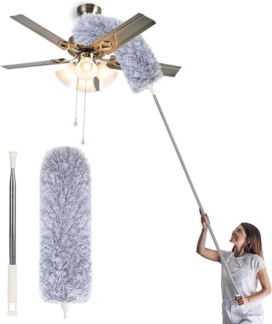 Microfiber Duster with Extension Pole,Washable Bendable Head Ceiling Fan Duster,15-100 inch Wet or Dry Dust Collect Telescoping Dusters for Cleaning Ceiling Fan,High Ceiling,Furniture