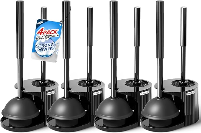 4Pack 2 in 1 Toilet Brush and Plunger Set, Extended Handle Plunger,Toilet Bowl Brush Plunger Set,Bathroom Cleaning Tools,Toilet Brush Plunger Combo,Cleaning Supplies, Cleaning Brush