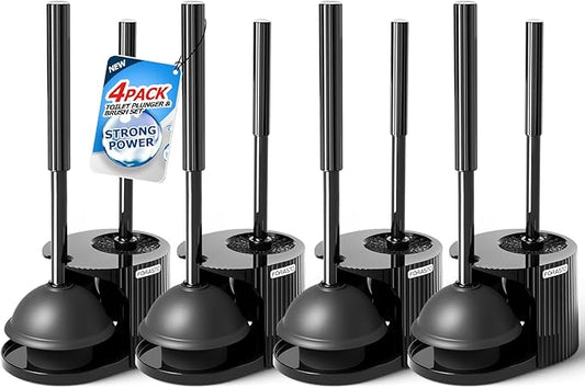 4Pack 2 in 1 Toilet Brush and Plunger Set, Extended Handle Plunger,Toilet Bowl Brush Plunger Set,Bathroom Cleaning Tools,Toilet Brush Plunger Combo,Cleaning Supplies, Cleaning Brush