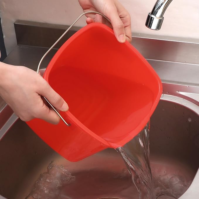 6 Pcs 3 Quart Cleaning Bucket Small Square Bucket Detergent Pail for Home Commercial Restaurant Kitchen Office School (Green, Red)