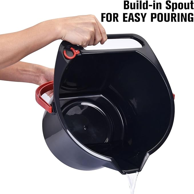 Matthew Cleaning 4.2 Gallon Mop Bucket, Heavy Duty Plastic Cleaning Bucket with Built-in Pour Spout, Mop Holder and Comfort Grip Handle, House and Commercial Cleaning Supplies, Case Pack 12 Pcs Black
