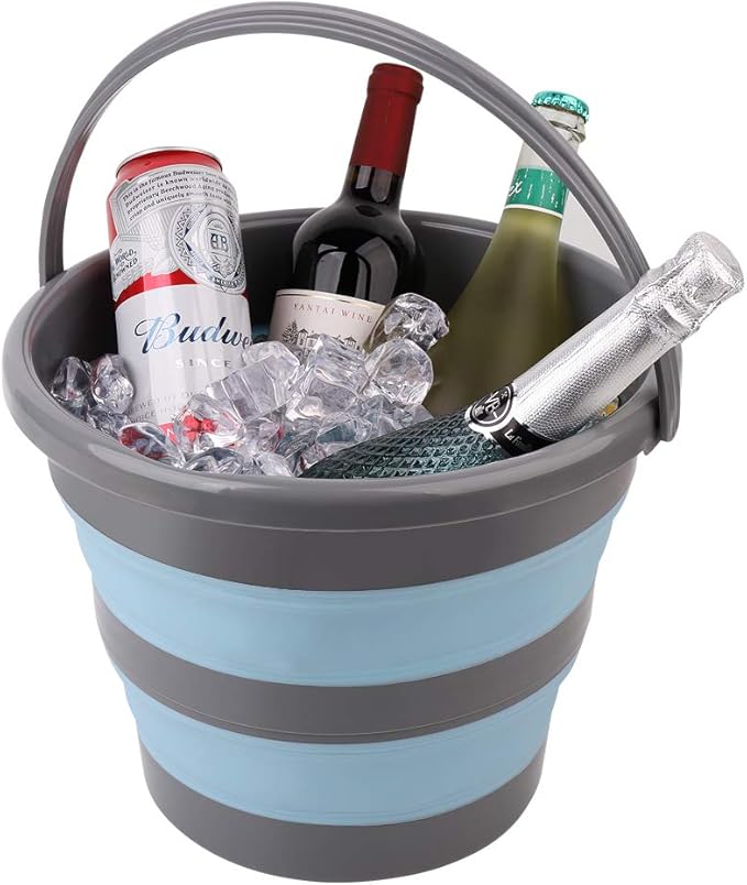 2 Pack Collapsible Plastic Bucket with 2.6 Gallon (10L) Each, Foldable Round Tub for House Cleaning, Space Saving Outdoor Waterpot for Garden or Camping, Portable Fishing Water Pail (Blue & Orange)