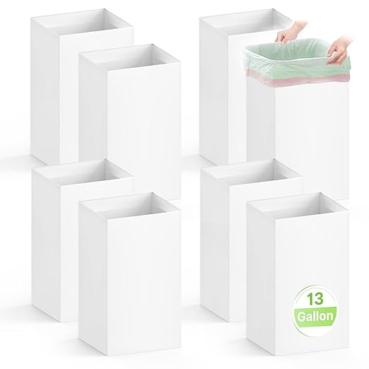 8 Pack Extra Large Disposable Trash Cans, Reusable Portable Garbage Can, 13 Gallon (21.6" H x 13.5" W x 10" D), Extra Thick Recycled Cardboard Portable Garbage Can and Recycling Bins,White
