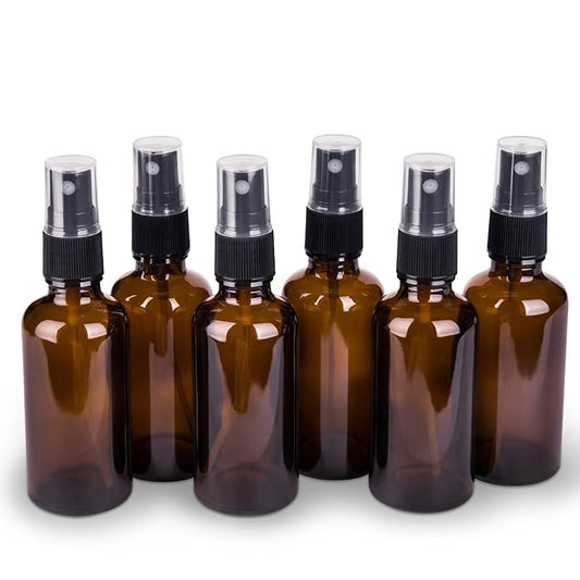 6 Pack Amber Glass Spray Bottles for Essential Oils, 2oz Small Fine Mist Travel Empty Spray Bottle for Hair and Plants