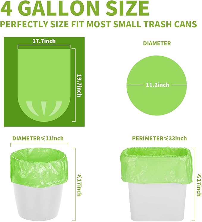 Magesh 105 Count 4 Gallon Small Trash Bags, Green, Transparent, Durable, Leak-Proof, Unscented, Easy to Use, Versatile, Outstanding Customer Service