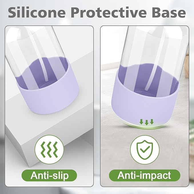 Glass Spray Bottles with Silicone Sleeve Protection, Empty 16 oz Refillable Containers, Reusable Spray Bottles with Adjustable Nozzle for Hair, Cleaning Solutions, 3 Pack Purple