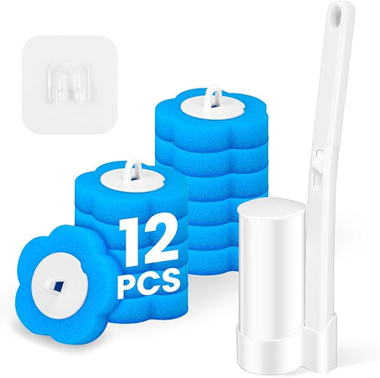 KOKL Disposable Toilet Brush, Toilte Wand Kit, Toilet Brush and Holder with 12 Refills, Toilet Bowl Brush, Toilet Bowl Cleaning Wands, Toilet Cleaning System for Bathroom Maintenance