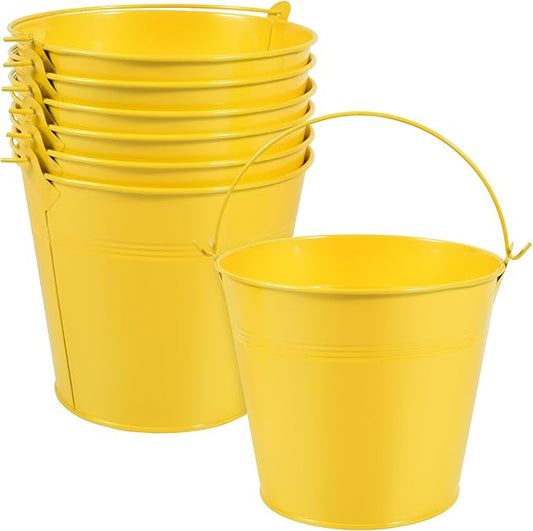 OBTANIM 7 Pack Yellow Metal Buckets with Handle Galvanized Ice Pails for Plants, Succulents, Party Favors Organizing, Rustic Home Decor or Classrooms Pencil Storage (6 x 4.4 inch)