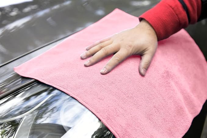 Avalon Towels Microfiber Cleaning Cloths (Value Pack of 36) Size 16" x 16", Highly Absorbent Cleaning Rags, Lint Free Cleaning Towels, Reusable and Washable, Microfiber Towels for Cars (Pink)