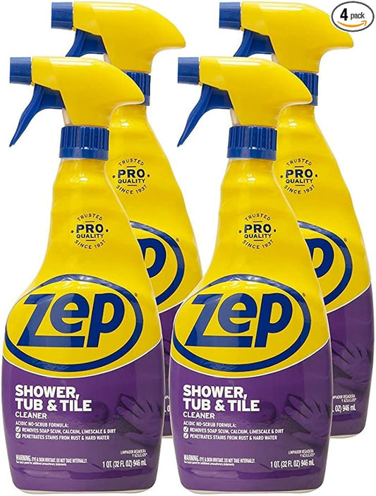 Zep Shower Tub and Tile Cleaner 32 oz ZUSTT32 (Case of 4) - No Scrub Pro Formula Breaks up Tough Buildup on Contact