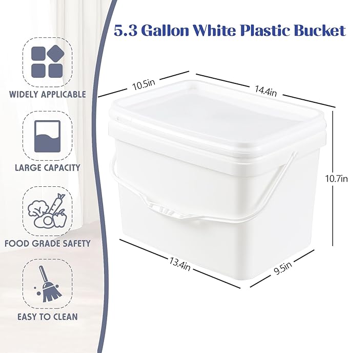 5.3 Gallon Food Grade Buckets with Lids, 4 Packs Plastic Storage Bucket with Handle and Seal Lid