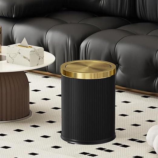 15L/4GAL Black Bathroom Trash can,Gold Bathroom Garbage can with lid，Small Trash Can with Flipping Lid, Garbage cans for Bedroom, Kitchen，Living Room.(15L-Black)