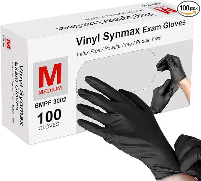 squish Disposable Gloves Black, 100 Count 4 mil Vinyl Gloves Exam Glove Latex Free Powder-Free Cleaning Rubber Glove for Kitchen Cooking Cleaning Food Handling(Medium)