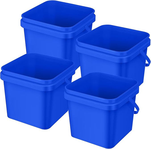 4 Pcs Plastic Bucket 5 Quart Square Bucket Utility Small Pail with Handle Sturdy Pail Organizer for House Cleaning Storage Livestock Feeding Car Washing Food Storage, No Lids(Blue)