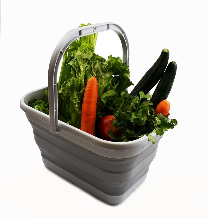 SAMMART 12L (3.1 Gallon) Collapsible Rectangular Handy Bucket/Multiuse Foldable Water Pail for Camping, Fishing (Grey (Set of 2))