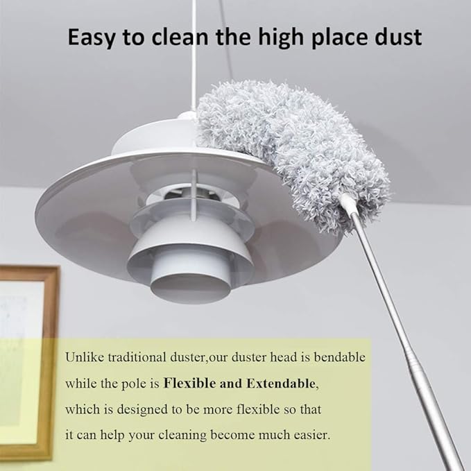 DELUX Microfiber Feather Duster Extendable Duster with 100 inches Extra Long Pole, Bendable Head & Long Handle Dusters for Cleaning Ceiling Fan, High Ceiling, Blinds, Furniture & Cars Gray