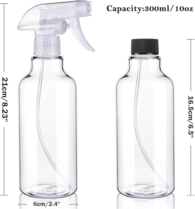 3 Pack Plastic Spray Bottles Empty Spray Bottle 10oz/300ml Heavy Duty Spraying Bottles Mist/Stream Water Bottle for Cleaning Solutions, Essential Oils, Hair (clear)