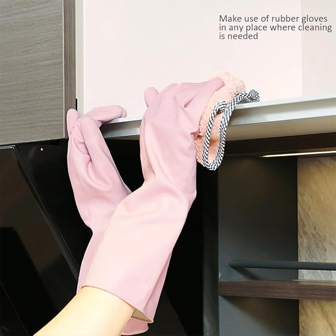 Alimat PluS 3 Colors Rubber Dishwashing Gloves Without Liner, Reusable Cleaning Gloves Latex Free, Waterproof Household Cleaning Gloves for Laundry, Gardening(Large)