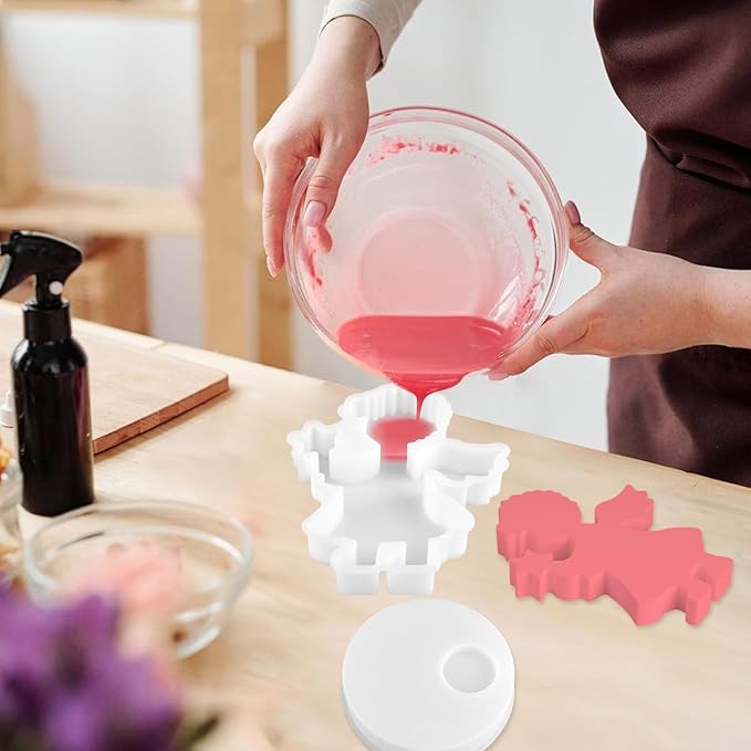 Silicone Mold, Boy Angels Holding Stars in Their Hands, Silicone Casting Molds with Base, Silicone Casting Mold Candle Holder for Soy Wax, Cement Gypsum Decorative Ornaments