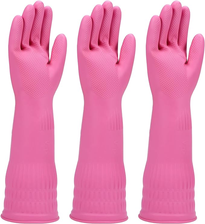 Rubber dishwashing gloves 3 or 6 Pairs for kitchen,Cleaning washing dish gloves long for household reuseable durable.