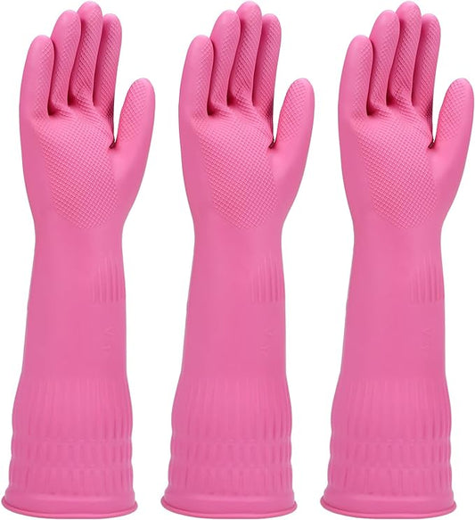 Rubber dishwashing gloves 3 or 6 Pairs for kitchen,Cleaning washing dish gloves long for household reuseable durable.