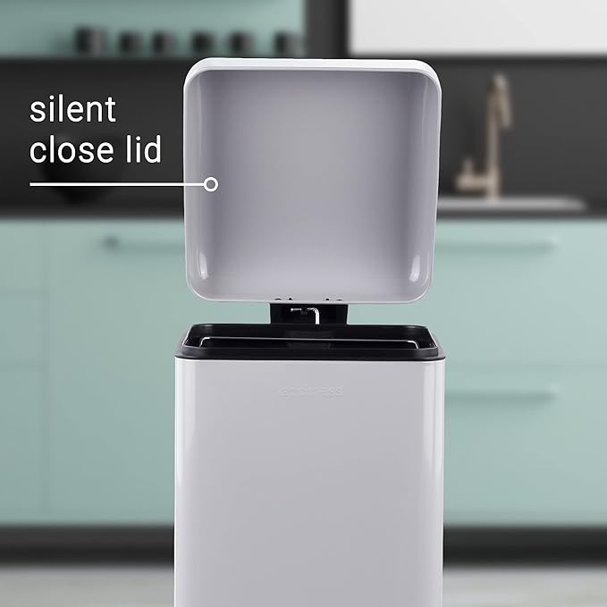 happimess HPM1007C Betty Retro 8-Gallon Step-Open Trash Can with Soft-Close Lid, Fingerprint Resistant, Modern, Minimalistic for Home, Kitchen, Laundry Room, Office, Bedroom, Bathroom, Gray