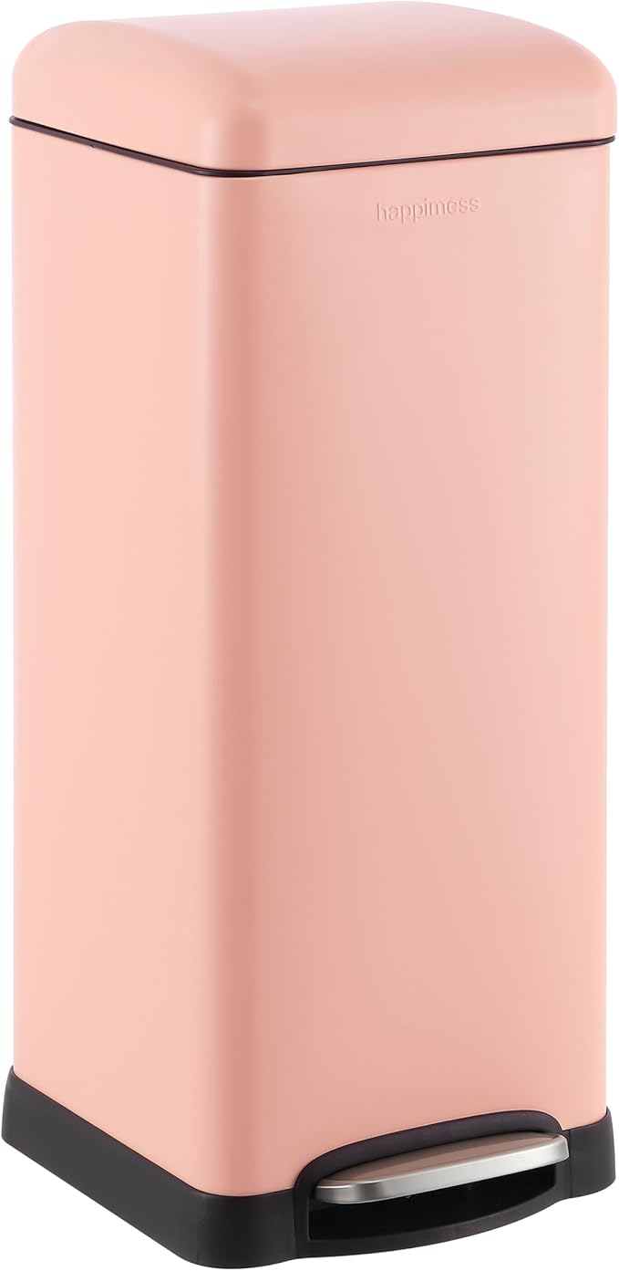 happimess HPM1007J Betty Retro 8-Gallon Step-Open Trash Can, Fingerprint Resistant, Modern, Minimalistic for Home, Kitchen, Laundry Room, Office, Bedroom, Bathroom, Flamingo Pink