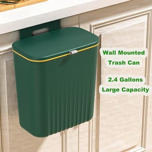 2.4 Gallon Kitchen Trash Can with Lid Compost Bin for Counter Top or Under Sink Large Capacity Garbage Can for Kitchen Bathroom Bedroom Laundry Room (Green)