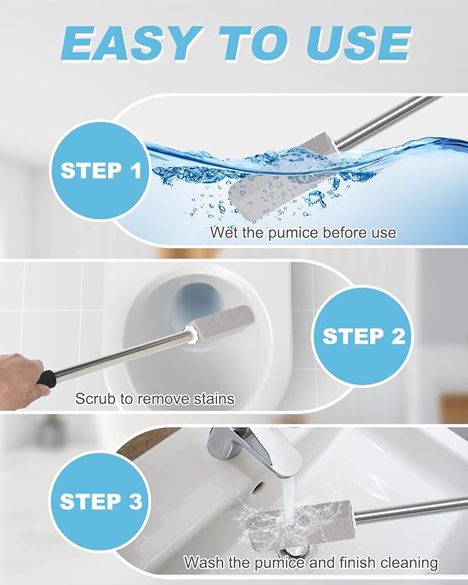 22" Long Pumice Stone Toilet Bowl Cleaner - Toilet Pumice Stone with Stainless Handle - Bathroom Cleaner Toilet Brush - Hard Water Stains Remover for Toilets, Bathtubs, Kitchen, Pool, Tile Cleaning