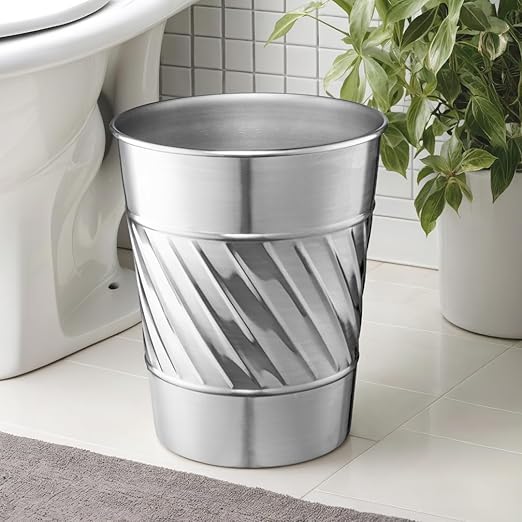Monarch Abode Nickel Chrome Handcrafted Wave Embossed Metal Wastebasket for Home Office, Decorative Waste Basket, Modern Bathroom Garbage Can, Durable & Decorative Trash Bin, Nickel Chrome Trash Can