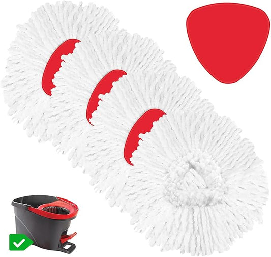 4 Pack Spin Mop Refill Replacement Head Compatible with EasyWring Spinning Mop, with 1 Swivel Mop Base, 100% Microfiber Deep Cleaning Machine Washable - White (1-Tank System)