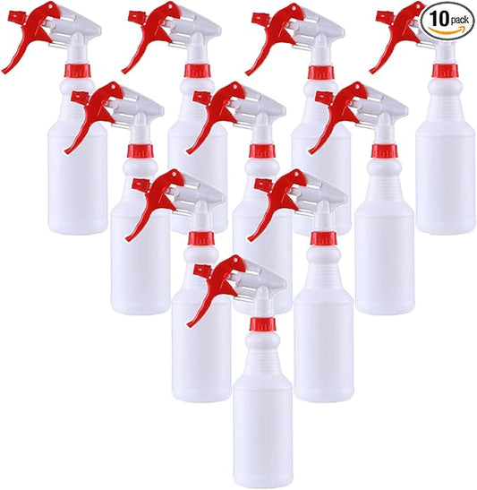 10 Packs 16oz Empty Spray Bottles Plastic Heavy Duty Refillable Spray Bottles with Adjustable Nozzle and Measurements for All Purpose Cleaning Solutions