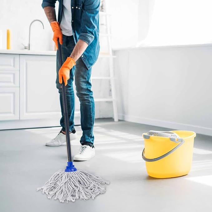 KeFanta Mop for Floor Cleaning,2 Pcs Cotton String Wet Mops Replacement Head Refill Compatible with Microfiber Cloth Mop & 0.8" Diameter Mop Handle(1 Handle & 2 Mop Heads)