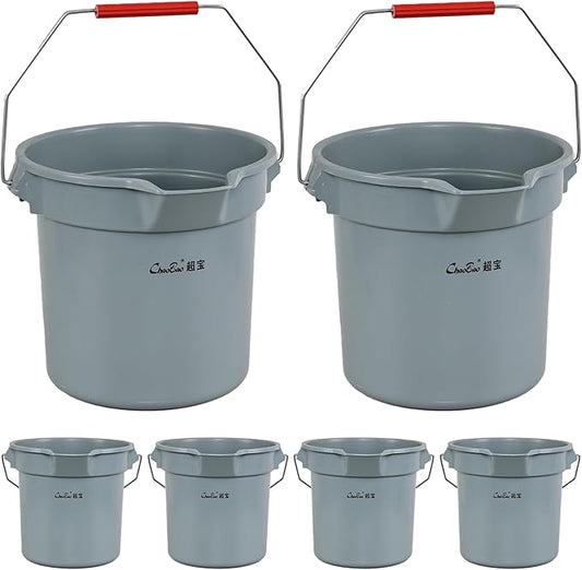 3.5 Gallon Industrial Bucket, Built-in Spout w/Handle, Heavy-Duty Plastic Cleaning Bucket, 6 Pack (Gray)
