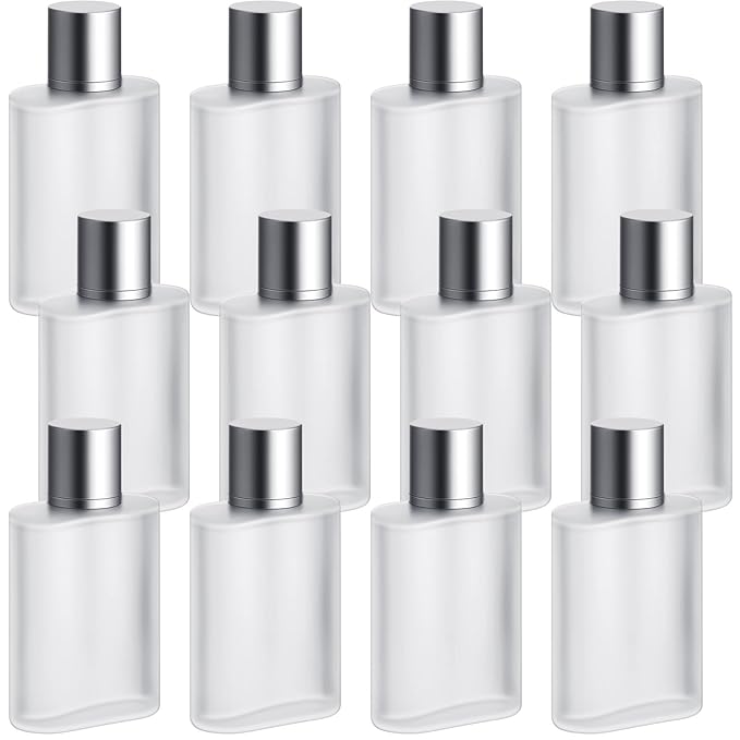 Tessco for you 12 Pcs 1.7 Ounces Perfume Bottles Empty Frosted Glass Spray Bottles 100ml Refillable Atomizer Perfume Dispenser Fine Mist Atomizer Cosmetic Make up Container(Silver Gray)