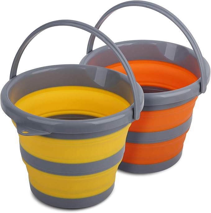 2 Pack Collapsible Plastic Bucket with 1.32 Gallon (5L) Each, Foldable Round Tub, Space Saving Outdoor Waterpot for Garden or Camping, Portable Fishing Water Pail
