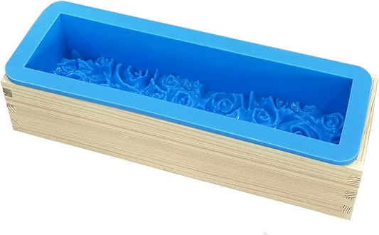 Flexible Rectangular Rose Soap Silicone Mold Flowers Craft Art Silicone Soap Mold Wood Box for Soap Making Supplies (Blue)