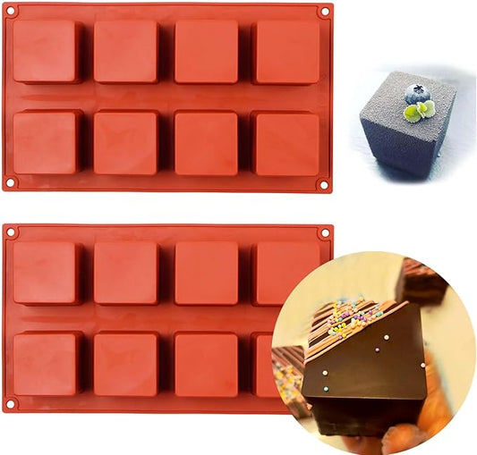 Large Square Silicone Molds, 2 Pack Candy Cake Mould, 8-Cavity Chocolate Molds for Baking Mousse Cake Dessert Cheesecake Pop Truffle Caramels Jelly Brownie for Party